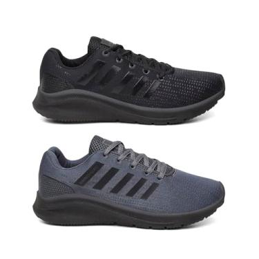 Imagem de Kit 2 Tênis Masculino Esporte Caminhada Corrida Treino Super Leve e Macio - Preto/Cinza/44