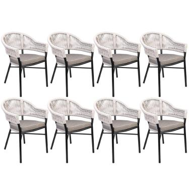 Imagem de Kit 08 Cadeiras Decorativas área Gourmet Base Grafite Corda Náutica Medan R01 Amêndoa