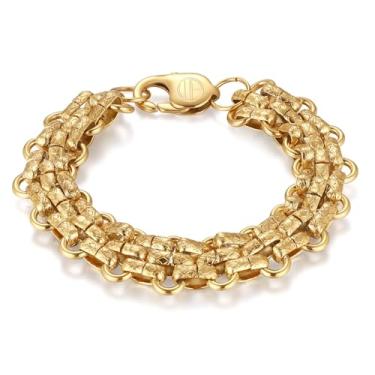 Imagem de WP WEPICK Pulseiras masculinas banhadas a ouro 18 quilates pulseira masculina de aço inoxidável sem manchas caixa de presente de joias de aniversário, 7.5 inch, Sem Pedra Preciosa