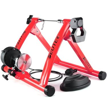 Imagem de Treinador de bicicleta, suporte magnético para bicicleta para andar de exercício interno, rodas de 66 a 73 cm e 700C, espeto de liberação rápida e bloco de elevação da roda dianteira incluídos