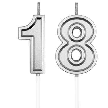 Imagem de UVATAHONA Velas de aniversário de 18 e 81 anos, vela prata número 18 81 para decoração de bolo em festa de aniversário ou comemoração de aniversário