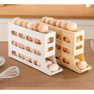 Imagem de Kit com 3 Organizadores de Ovos para Geladeira, 18 Ovos Cada, 29,5 x 6,5 x 18,5 cm, Empilhável, Cor Sortida