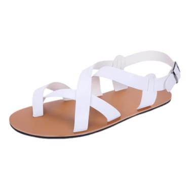 Imagem de Chinelos Corretores De Dedos Confortáveis, Sandálias Ortopédicas Respiráveis ​​para Homem ​​com Tiras Cruzadas E Fivela De Metal Ajustável, Chinelos Praia Antiderrapantes, Para Alívio(White,45 EU)