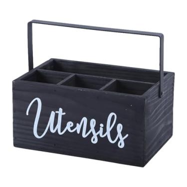 Imagem de DimyFew Organizador de Cozinha, Porta Utensílios com 4 Compartimentos para Bancadas de Madeira, Preto, Tamanho real