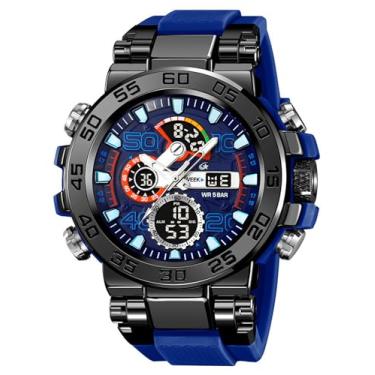 Imagem de findtime Relógio masculino esportivo, militar, à prova d'água, digital, analógico, tático, para uso ao ar livre, mostrador grande, relógio de pulso duplo com LED luminoso, alarme, cronômetro, Relojes