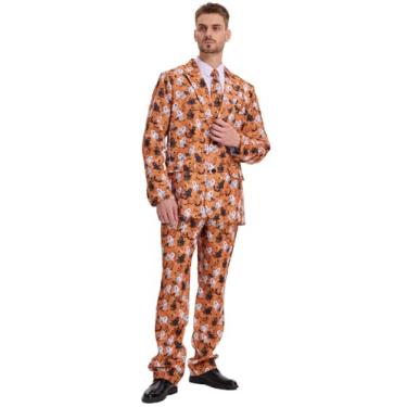 Imagem de Boveco Terno masculino de Halloween, 3 peças, terno divertido com blazer gravata e calça para festa, cosplay, estampa de Halloween, 2GG