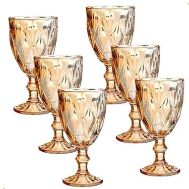 Imagem de Conjunto Jogo 6 Taças Diamond Luxo, Bico de jaca, Ideal para Água, Suco, Refrigerante, Vinho, Bebidas Drinks na Mesa 325ml à 350ml, Bico de Abacaxi, Relevo Diamantado Resistentes Elegantes