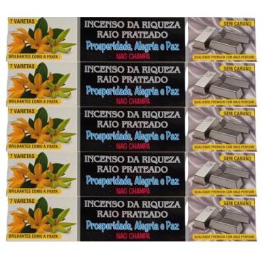 Imagem de Incenso da Riqueza Raio Prateado Nag Champa - Prosperidade 5 Caixas