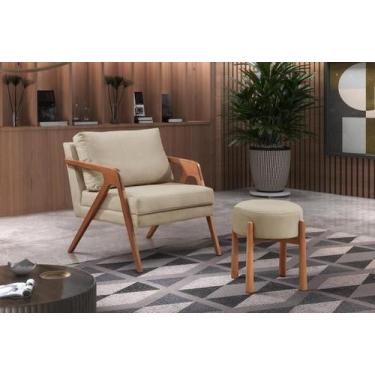Imagem de Poltrona Mona Luxo Madeira Maciça Veludo - R Decor, Veludo Bege Claro