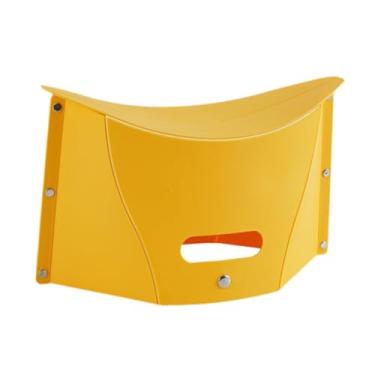 Imagem de oshhni Banco dobrável portátil com apoio para os pés, pequeno, para adultos, cesto compacto, banco de acampamento para mochila, pesca, compras, viagens, Amarelo