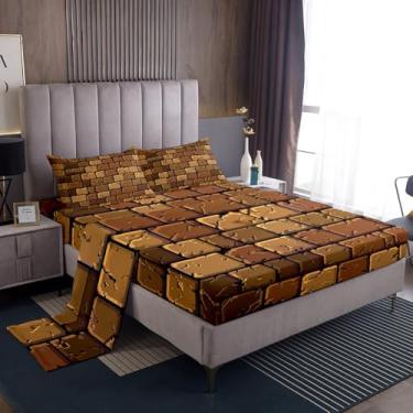 Imagem de Castle Fairy Jogo de lençol solteiro com tema pixelado mineiro, 3 peças, decoração de quarto de crianças, meninas, adolescentes, videogames, marrom, estilo pixel, lençol de cima, 1 fronha