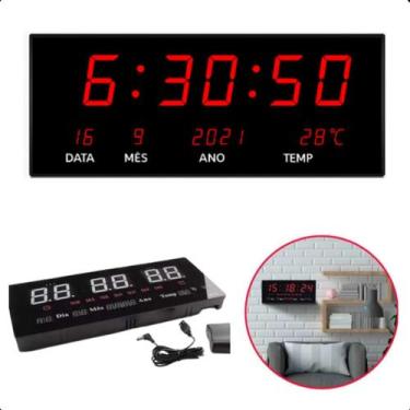 Imagem de Relógio LED Digital de Parede com Hora, Calendário e Controle de Tempe