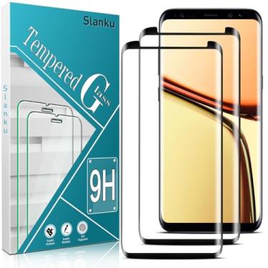 Imagem de Slanku (Pacote com 2 protetores de tela para Samsung Galaxy S9 Plus, sensibilidade ao toque, resistente a arranhões, vidro temperado curvo 3D, compatível com capas