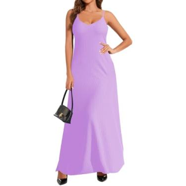 Imagem de PaladMom Vestido longo feminino casual de verão sem mangas, plus size, listrado, solto, com bolsos, Roxa, GG