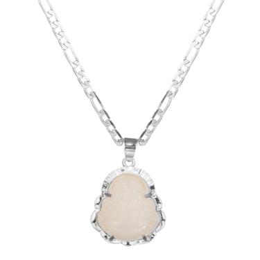 Imagem de kelistom Colar com pingente de Buda banhado a ouro 14K para mulheres e homens 3 mm Flat Figaro Colar de corrente azul verde rosa branco amarelo cabeça de Buda, middle, Metal, Sem Pedra Preciosa