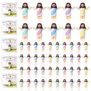 Imagem de WGXX 50 Sets Little Jesus Figurines Bulk Mini Jesus Figurines Set with 50 Prayer Card 50 Bags Religious Party Favors, Sunday School, Baptism Gifts Stuffers (Macaroon Color)