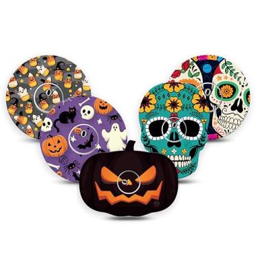 Imagem de ExpressionMed - Adesivos para Libre 3 (pacote com 5) - Feito nos EUA, à prova d'água, não desfia, fitas de sensor CGM pré-cortadas (pacote com variedades de Halloween 2025)
