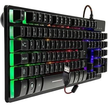 Imagem de Teclado Gamer Semi Mecânico USB RGB, ABNT2, Preto, Resistente à Água, Teclas Multimídia, Compatível com PC e PS4, 425x125x40mm