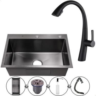 Imagem de Kit Cuba Cozinha Gourmet Quadrada 60x45 Inox 304 Black Completa Com Torneira Monocomando Extensora - SOFTINOX