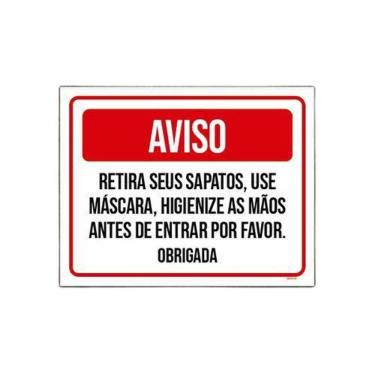Imagem de Placa Sinalização - Aviso Retire Sapatos Use Máscara 27X35
