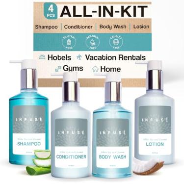 Imagem de 1-Shoppe Infuse 4 peças Ecobox All-In-Kit | Chá Branco e Sabonete de Coco | 1 Xampu, 1 Condicionador, 1 Sabonete Corporal e 1 Loção | Sabonetes e Artigos de Higiene Pessoal a Granel de 300 ml |