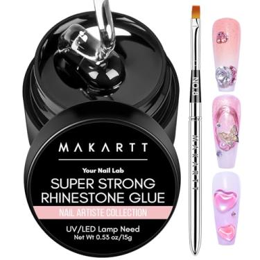 Imagem de Makartt Cola de strass para unhas, adesivo transparente de 15 ml com pincel para decorações 3D DIY, gel brilhante super forte para joias e diamantes
