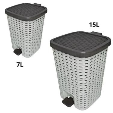 Imagem de Kit Com 2 Lixeiras Smart Cesto Interno Pedal Amortecedor 7L 15L Bege -