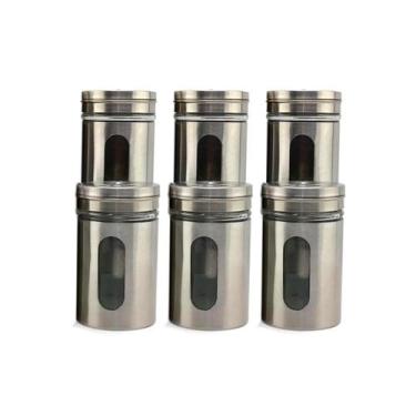 Imagem de Kit 6 Saleiro Pimenteiro Porta Condimentos Em Vidro e Aço Inox Com Aju