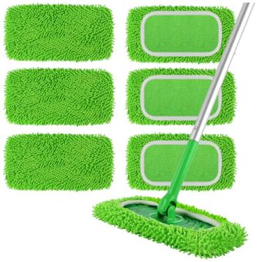 Imagem de ZEHRAI 6 peças de almofadas reutilizáveis de microfibra compatíveis com esfregão Swiffer, capa de esfregão plana úmida e seca, refis de substituição para limpeza de superfícies e pisos de madeira