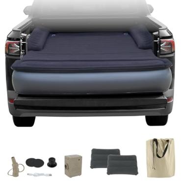 Imagem de Afurkuot Colchão de ar de cama de caminhão para 1,5 m a 1,5 m com bomba recarregável USB integrada, travesseiros, bolsa de transporte, tamanho completo, colchão de ar inflável para caminhonete
