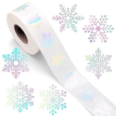 Imagem de AnyDesign 1000 pçs adesivos de Natal transparentes rolo laser iridescente floco de neve adesivos autoadesivos de Natal de inverno para decoração de presente de cartão de convite de envelope de férias