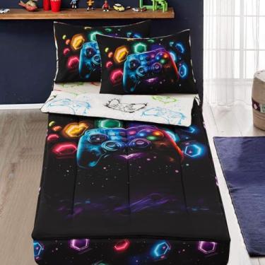 Imagem de A Nice Night Conjunto de edredom infantil com zíper e console de jogos – Roupa de cama com zíper para meninos, tema galáxia, solteiro