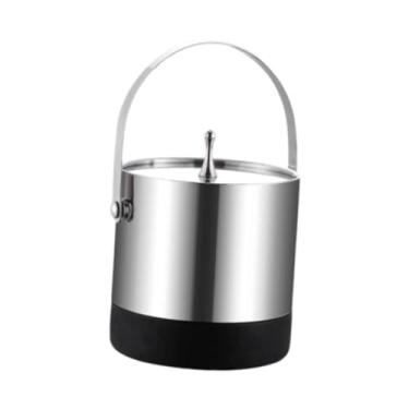 Imagem de KiBcsLic Balde de gelo com tampa para bebidas, balde de cerveja multiuso de camada dupla em aço inoxidável para eventos domésticos, piqueniques, camping e, Cabo de aço