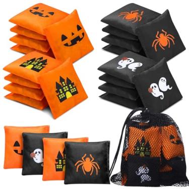 Imagem de LaRandom 21 Pcs Cornhole Bean Bags for Halloween with Black Mesh Drawstring Bag 2 x 2 Inch Haunted House Ghosts Spiders Pumpkins Small Orange Black Beanbags for Toss Party Toy Halloween Throwing Games