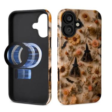 Imagem de MQJCYB Capa magnética para iPhone 16 Plus, compatível com MagSafe Hybrid Heavy Duty 2 em 1 Capa brilhante resistente à prova de choque capa brilhante Halloween Witches Bordado