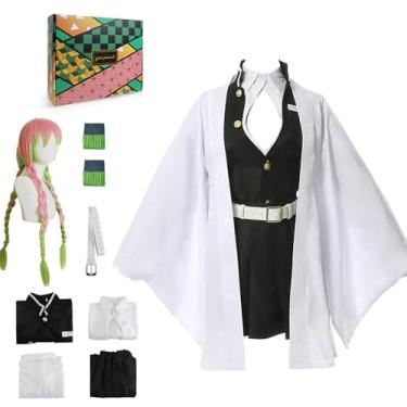 Imagem de Anime Cosplay Costume Tanjiro Zenitsu Shinobu Giyu Mitsuri Outfit Set with Wig Earrings Uniform for Halloween Party (Kan, XXL)