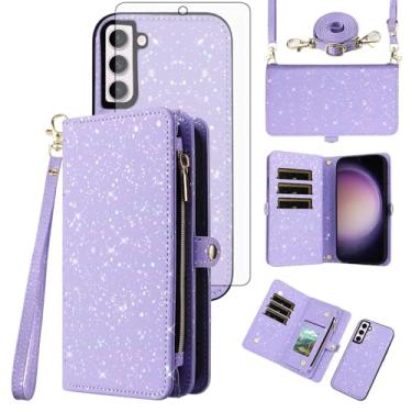 Imagem de Asuwish Capa de celular para Samsung Galaxy S23 5G Carteira magnética destacável com protetor de tela e compartimento para cartão com glitter, suporte para celular S 23 23S GS23 G5 SM-S911U 15.5 cm