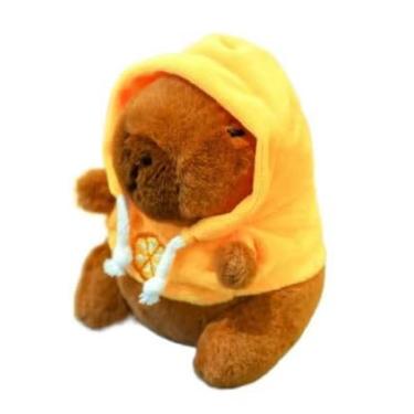 Imagem de Capivara de Pelúcia, bichinho de pelúcia com Blusa de Touca Amarela – Chaveiro Fofo, Presente Criativo, Macio e Colecionável - 12 cm