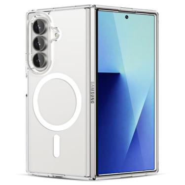 Imagem de oakxco Capa para Samsung Galaxy Z Fold 7 magnética transparente compatível com Magsafe, linda fina transparente anti-amarelo acrílico, plástico rígido Hybird e silicone feminino Mag Safe Case para