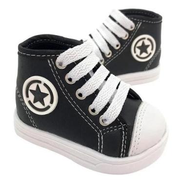 Imagem de Tênis Sapatinho Infantil Bebê Cano Alto Estrela Preto Unissex, 18