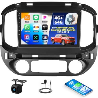 Imagem de Estéreo automotivo 4G + 64G Android 15 para Chevrolet Chevy Colorado GMC Canyon 2015-2019 com carro sem fio CarPlay Android Auto, tela sensível ao toque de 22.9 cm com link espelho, câmera de backup