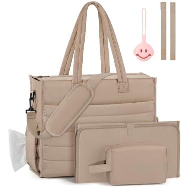 Imagem de IBFUN Bolsa de fraldas para bebês, bolsa de bebê grande para mamãe 4 peças com trocador à prova d'água, bolsa de chupeta hospitalar para mamãe, Caqui, Large