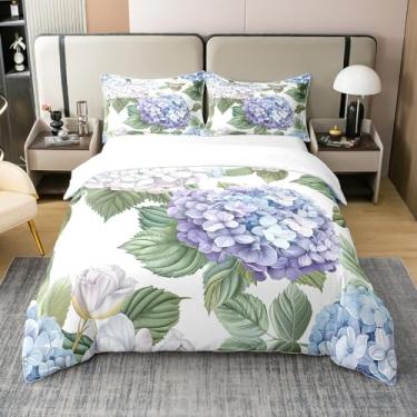 Imagem de Hortênsia 100% algodão capa de edredom tamanho solteiro 2 peças 3D flores desabrochando plantas de jardim conjunto de cama para crianças meninas mulheres borboleta selvagem aquarela gradiente floral