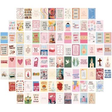 Imagem de Tenceur Kit de colagem de parede para amantes de livros de estética rosa 100 peças decoração de parede acadêmica rosa galeria de biblioteca de leitura pequeno pôster para clube do livro mulheres sala
