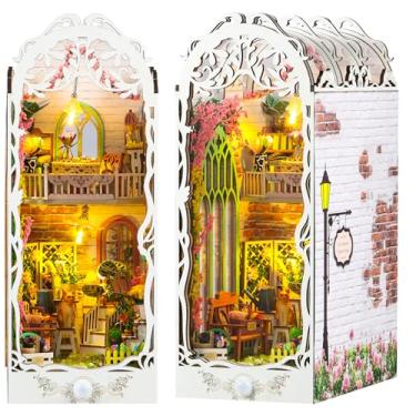 Imagem de LCZNXJJY Kit de recanto de livro, kit de casa de bonecas em miniatura 3D, quebra-cabeça 3D, decoração de estante de livros com luz de LED, decoração de estante decorativa para casa de jardim, kits de