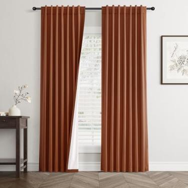 Imagem de Cortinas blecaute de linho terracota, 203 cm de comprimento, conjunto de 2 painéis para sala de estar, quarto, redução de ruído térmico, 100% preto, cortinas de linho, cortinas de janela escurecendo o