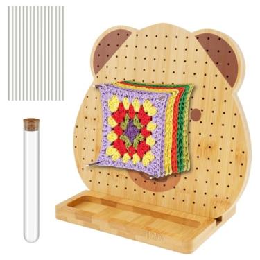 Imagem de Placa de bloqueio de crochê de 23 cm com 20 pinos de aço inoxidável, placas quadradas de bloqueio de vovó fofas para tricô de crochê, placas de bloqueio de bambu para projetos de crochê, tapetes de