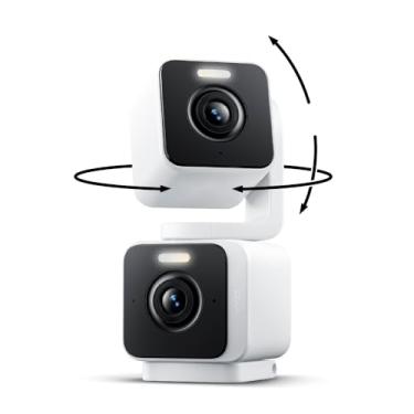 Imagem de WYZE Câmera de segurança doméstica inteligente Pan Cam Duo IP65 2K 360° Pan/Tilt/Zoom com visão noturna colorida, funciona com Alexa e Google Assistant, branca
