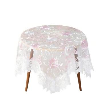 Imagem de Savagrow Toalha de mesa quadrada branca com lírios de 85 cm bordada em renda vintage para mesa de centro redonda ou quadrada
