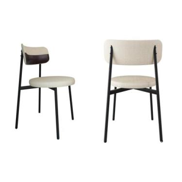 Imagem de Conjunto 2 Cadeiras de Jantar Kyta Tecido Mesclado Est.Preta - Metalig